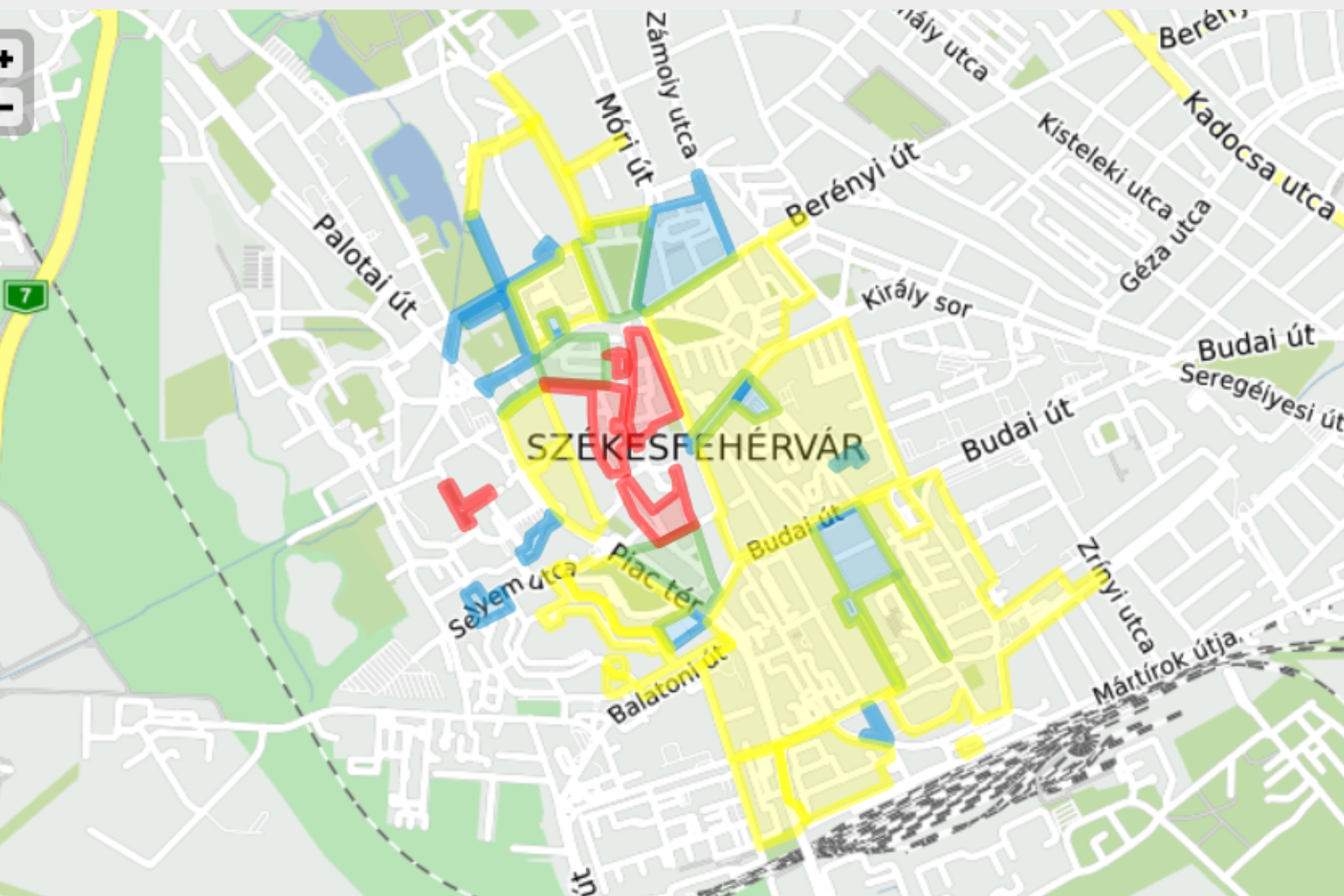 Székesfehérvár parkolási övezeteinek térképe
